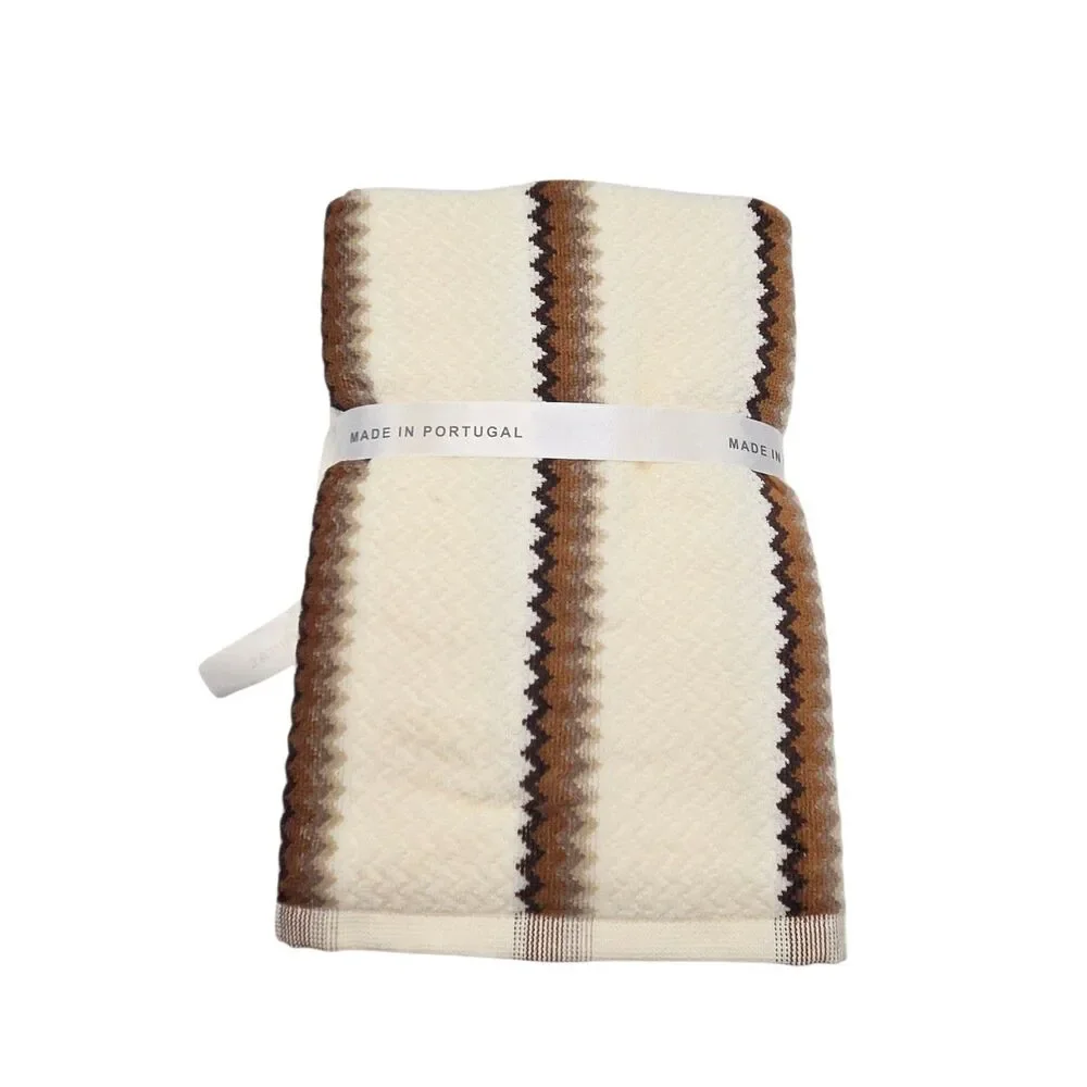Felpinter 4pc Cotton Bath Hand Towel Set Chevron Stripe Cream Brown Portugal
